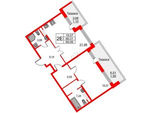 Квартира в ЖК Ariosto!, 1 комнатная, 69.06 м², 12 этаж