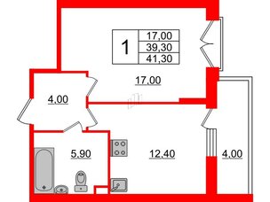 Квартира в ЖК Квартал Che, 1 комнатная, 42 м², 2 этаж
