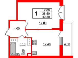 Квартира в ЖК Квартал Che, 1 комнатная, 41.1 м², 4 этаж