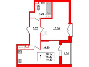 Квартира в ЖК Квартал Che, 1 комнатная, 49 м², 7 этаж