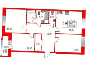 Квартира в ЖК Ariosto!, 3 комнатная, 92.28 м², 5 этаж