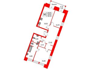 Квартира в ЖК Ariosto!, 2 комнатная, 78.15 м², 2 этаж