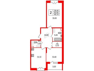 Квартира в ЖК Квартал Che, 2 комнатная, 66.8 м², 11 этаж