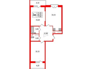 Квартира в ЖК Квартал Che, 2 комнатная, 73.4 м², 11 этаж