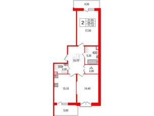 Квартира в ЖК Квартал Che, 2 комнатная, 72.6 м², 5 этаж