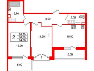 Квартира в ЖК Квартал Che, 2 комнатная, 65.8 м², 4 этаж