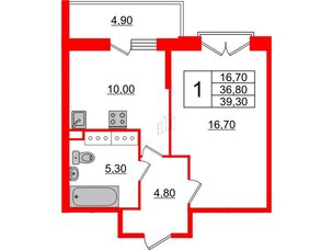 Квартира в ЖК Квартал Che, 1 комнатная, 39.1 м², 2 этаж