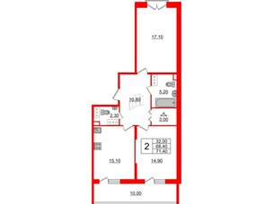 Квартира в ЖК Квартал Che, 2 комнатная, 73 м², 11 этаж