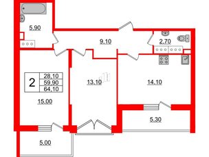 Квартира в ЖК Квартал Che, 2 комнатная, 65.7 м², 4 этаж