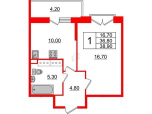Квартира в ЖК Квартал Che, 1 комнатная, 39.2 м², 2 этаж