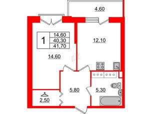 Квартира в ЖК Квартал Che, 1 комнатная, 41.6 м², 9 этаж