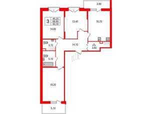 Квартира в ЖК Квартал Che, 3 комнатная, 94.1 м², 2 этаж