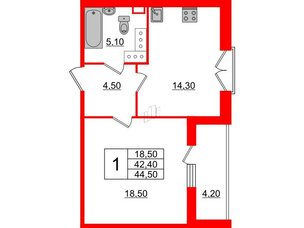 Квартира в ЖК Квартал Che, 1 комнатная, 44.5 м², 4 этаж