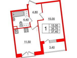 Квартира в ЖК Квартал Che, 1 комнатная, 37.5 м², 9 этаж
