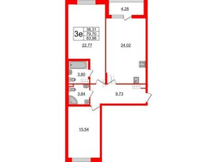 Квартира в ЖК «Черная Речка», 2 комнатная, 79.2 м², 12 этаж