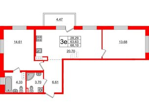 Квартира в ЖК «Черная Речка», 2 комнатная, 64 м², 10 этаж