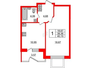 Квартира в ЖК Зеленый квартал на Пулковских высотах, 1 комнатная, 37.8 м², 1 этаж
