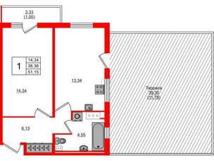 Квартира в ЖК Лампо, 1 комнатная, 38.2 м², 3 этаж