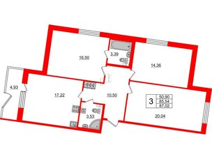 Квартира в ЖК Зеленый квартал на Пулковских высотах, 3 комнатная, 84.3 м², 1 этаж