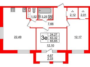 Квартира в ЖК Модум, 2 комнатная, 65.65 м², 6 этаж