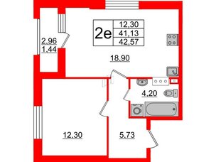 Квартира в ЖК Модум, 1 комнатная, 42.57 м², 6 этаж