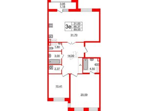 Квартира в ЖК Модум, 2 комнатная, 89.55 м², 3 этаж