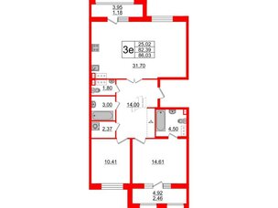 Квартира в ЖК Модум, 2 комнатная, 86.03 м², 6 этаж