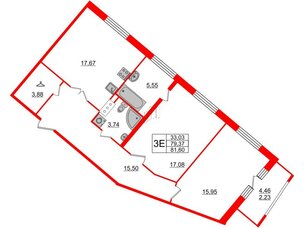 Квартира в ЖК Модум, 2 комнатная, 81.6 м², 10 этаж
