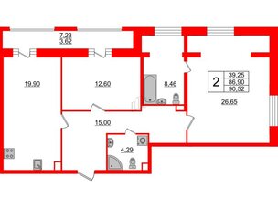 Квартира в ЖК Модум, 2 комнатная, 90.52 м², 2 этаж