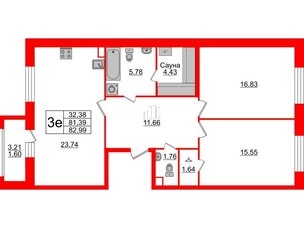 Квартира в ЖК Модум, 2 комнатная, 82.99 м², 2 этаж