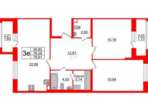 Квартира в ЖК Модум, 2 комнатная, 79.61 м², 2 этаж