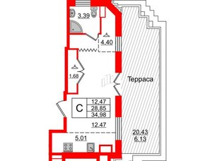 Квартира в ЖК Альтер, студия, 34.98 м², 12 этаж