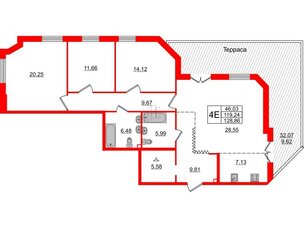 Квартира в ЖК Альтер, 3 комнатная, 129.4 м², 2 этаж