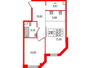 Квартира в ЖК Альтер, 1 комнатная, 58.47 м², 3 этаж