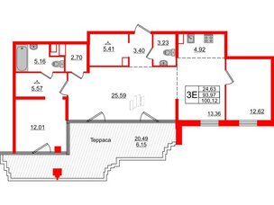 Квартира в ЖК Альтер, 2 комнатная, 100.12 м², 11 этаж