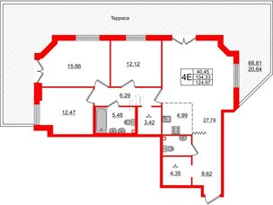 Квартира в ЖК Альтер, 3 комнатная, 124.8 м², 2 этаж