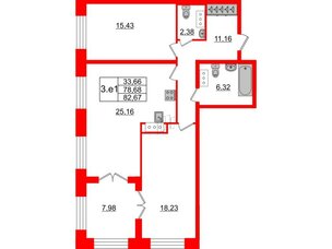 Квартира в ЖК GRAND VIEW, 2 комнатная, 78.68 м², 1 этаж