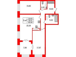 Квартира в ЖК GRAND VIEW, 2 комнатная, 78.41 м², 7 этаж