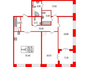 Квартира в ЖК GRAND VIEW, 3 комнатная, 129.5 м², 6 этаж