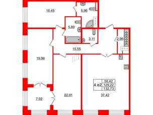 Квартира в ЖК GRAND VIEW, 3 комнатная, 129.22 м², 6 этаж
