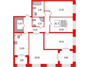 Квартира в ЖК GRAND VIEW, 4 комнатная, 124 м², 2 этаж