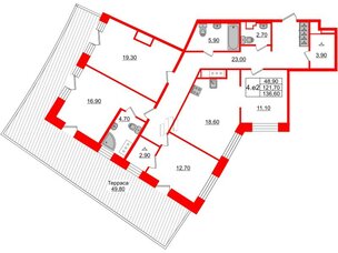 Квартира в ЖК GRAND VIEW, 3 комнатная, 121.96 м², 7 этаж