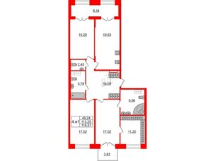 Квартира в ЖК GRAND VIEW, 3 комнатная, 113.25 м², 5 этаж