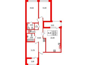 Квартира в ЖК Автограф в центре, 3 комнатная, 88.78 м², 5 этаж