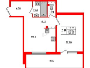 Квартира в ЖК «Юттери», 1 комнатная, 39.3 м², 5 этаж
