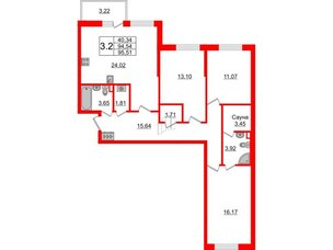 Квартира в ЖК «Солнечный город», 3 комнатная, 93.3 м², 1 этаж