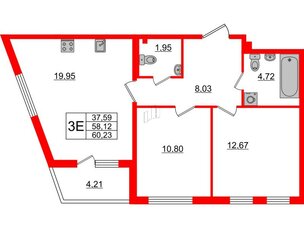 Квартира в ЖК 'Морская набережная', 2 комнатная, 60.4 м², 2 этаж