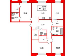 Квартира в ЖК ID Московский, 4 комнатная, 116.27 м², 2 этаж