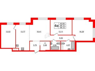 Квартира в ЖК ID Московский, 3 комнатная, 94.12 м², 4 этаж