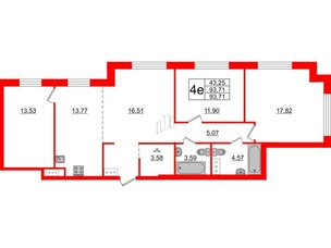 Квартира в ЖК ID Moskovskiy, 3 комнатная, 93.71 м², 9 этаж